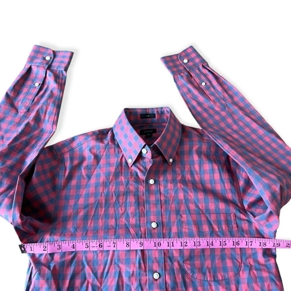 NWOT J.Crew Men’s Blue / Salmon Check Button Front Shirt, Size Small
